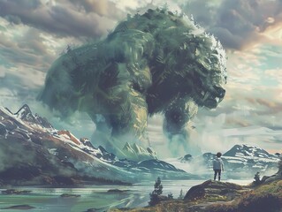 Poster - Giant Creature in a Fantasy Landscape - Digital Art