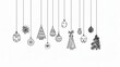 © vadosloginov - Minimalistic line art of festive Christmas tree decorations hanging in a joyful display for the holiday season