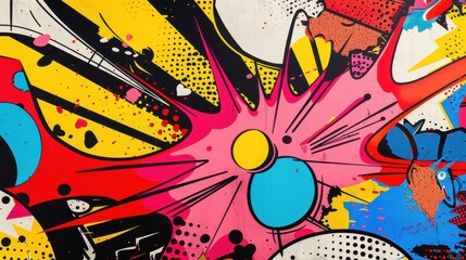 Poster - Brightly colored pop art wallpaper featuring explosive designs and playful patterns in a vibrant indoor setting