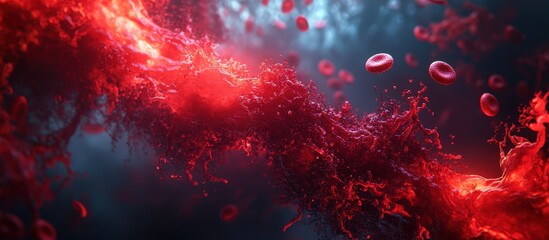 Wall Mural - vivid artistic representation of blood cells flowing through a vein in a dynamic and abstract style