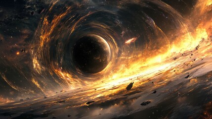 Poster - A massive black hole devouring surrounding matter in a mesmerizing cosmic swirl