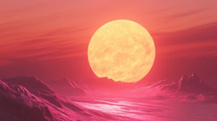 Poster - A breathtaking sunset on a planet with a glowing atmosphere displaying dazzling light shows