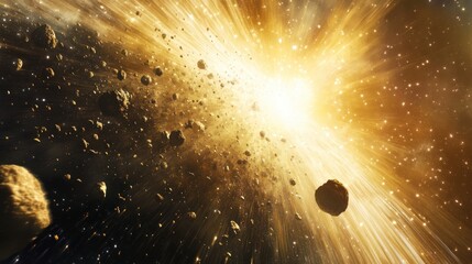 Poster - A stunning cosmic display of a massive asteroid belt swirling around a distant planet in the vastness of space