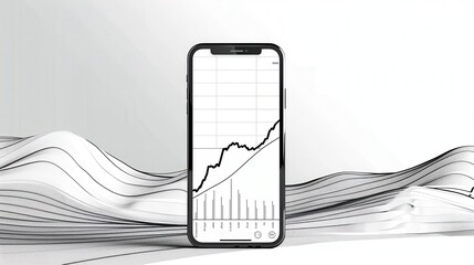 Aufkleber - A minimal line art investment graph displayed on a smartphone highlighting user-friendly financial tracking and analysis