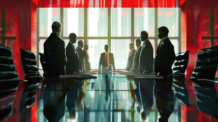 Aufkleber - Corporate office workers engaged in an important boardroom meeting during the day, discussing strategies and decisions