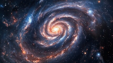 Poster - A spiral galaxy with a bright orange center