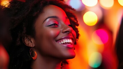 Poster - A woman with dark hair and a smile on her face