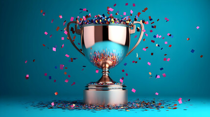 Sticker - A shiny trophy surrounded by colorful confetti.