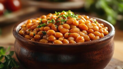 Wall Mural - a wooden bowl filled with chickpeas on top of a table