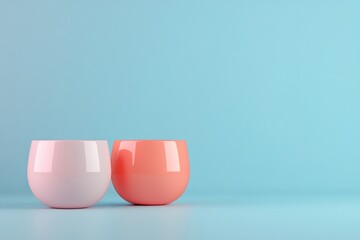 Two pink and white cups on a blue background.