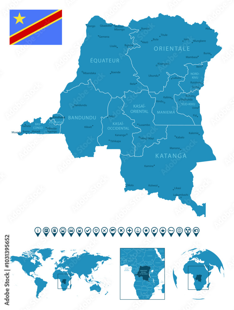Democratic Republic of the Congo - detailed blue country map with ...