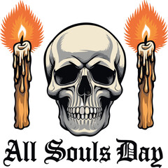 all souls day skull with candle vector illustration