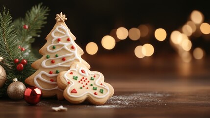 Festive Christmas cookies with holiday decorations