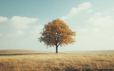 Wall Mural - A rare tree species standing alone in a field, admired for its rarity and beauty