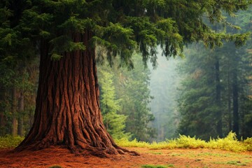 Wall Mural - A redwood tree standing tall among its peers, its size dwarfing everything around it