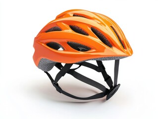 A detailed bicycle helmet with straps, isolated on a white background