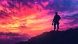 © Creative Art7 - Silhouette of a soldier standing on a hill with a rifle against a colorful sky at sunset or sunrise