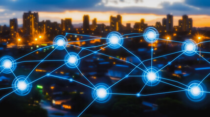 smart digital innovation city with connection network reciprocity over the cityscape. of future smar