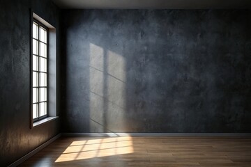 A black wall near a window with sunlight falling on it