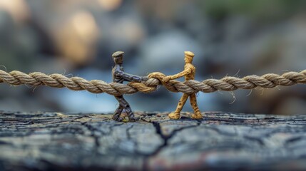 Two men are pulling on a rope, one of them is wearing a yellow shirt