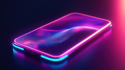 Smartphone background with Neon waves and lines representing futuristic technology and innovation