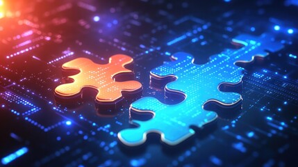 Futuristic digital Puzzle Piece Illustration Technology Abstract Background