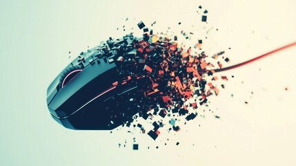 Illustration of a destroyed cursor color pixel computer mouse. the road to isolation. AI generated images