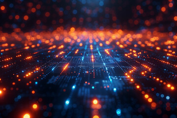 Wall Mural - dynamic digital landscape illustrating a futuristic network of connections with glowing blue and red