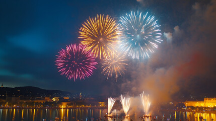 Wall Mural - celebration colored firework light up the sky