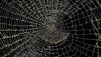 Abstract digital illustration featuring a pattern of intricate spider webs against a textured black background