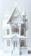 © AIGC JOE - A delicate, white paper model of a Victorian-style house, crafted with intricate details and a delicate aesthetic.