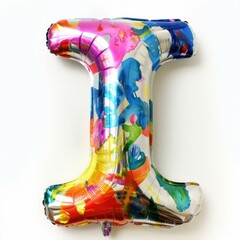 Sticker - A balloon shaped like the letter i with multicolored paint. Generative AI.