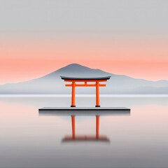 Japanese Village Riverside: Seamless Looping Sunset Background with Torii Door