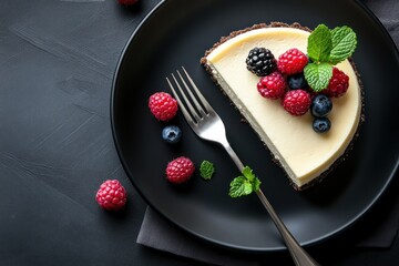 A Delicious Slice of Cheesecake with Berries and Mint