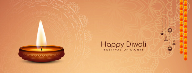 Beautiful Happy Diwali traditional Indian festival banner illustration