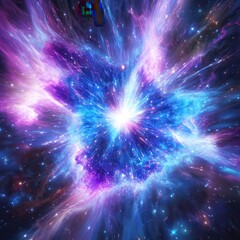 Wall Mural - abstract cosmic explosion background with blue and purple nebula and bright light