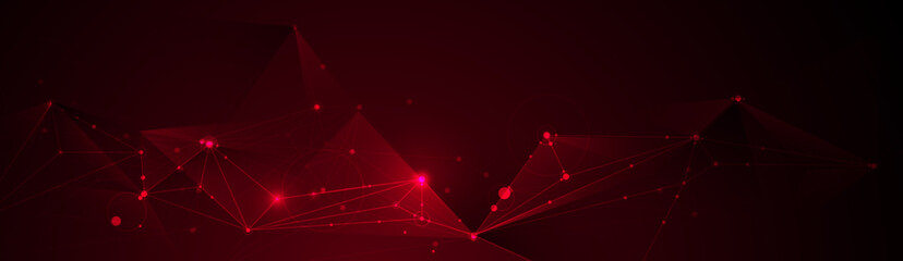 Wall Mural - Abstract internet network connection design for web site. Digital data, communication, science and futuristic concept. Vector molecule, Network Connected lines with dots, technology on red background