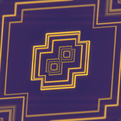 Fototapete - 3d rendering digital illustration with a symmetrical geometric pattern of orange light lines on a dark purple background