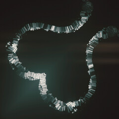 Fototapete - Illustration with a wave-like symmetrical structure of shiny metallic rectangles. 3d rendering
