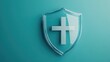© Intelligent Horizons - Transparent shield protecting medical cross symbol representing healthcare insurance medical coverage and protection  Digital 3D render in minimalist modern clean style on blue background