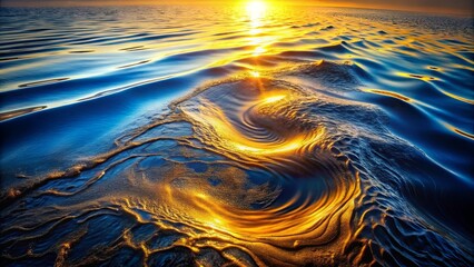 Canvas Print - A swirling golden reflection on the surface of a tranquil blue sea, a fleeting moment of light and water captured in a harmonious dance.