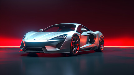 Wall Mural - Automotive Photography, Sleek Light Gray Hypercar with Aerodynamic Design on a Dark Background  Computer generated image of a sports car, studio setup, on a dark background.

 