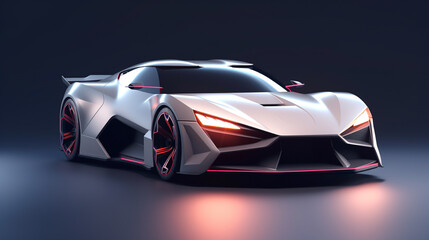 Wall Mural - Automotive Photography, Sleek Light Gray Hypercar with Aerodynamic Design on a Dark Background  Computer generated image of a sports car, studio setup, on a dark background.

 