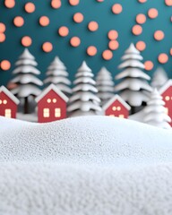 Wall Mural - Whimsical winter scene with miniature houses and trees