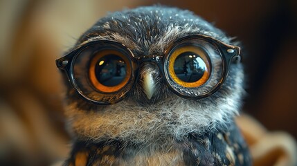 Poster - An owl wearing stylish glasses perched indoors displaying curiosity and intelligence in a cozy environment