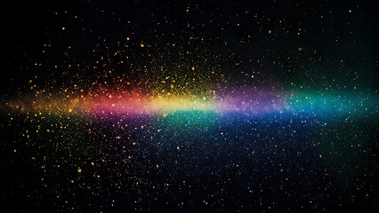 Blur colorful warm rainbow light leaks on black background with dust texture. Defocused abstract damaged scratched retro film analog effect for using over photos as overlay or screen filter