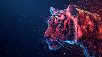 Digital tiger made of futuristic polygonal lines