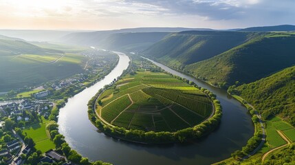 Breathtaking Aerial Perspective: Marvelous Moselle River Bend - A Captivating Journey through the En