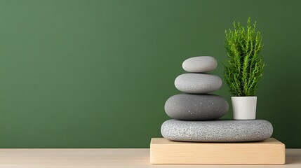 Canvas Print - elegant minimalist decor a serene composition of stones and greenery for modern interiors