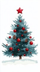 Sticker - Watercolor Christmas Tree Illustration.